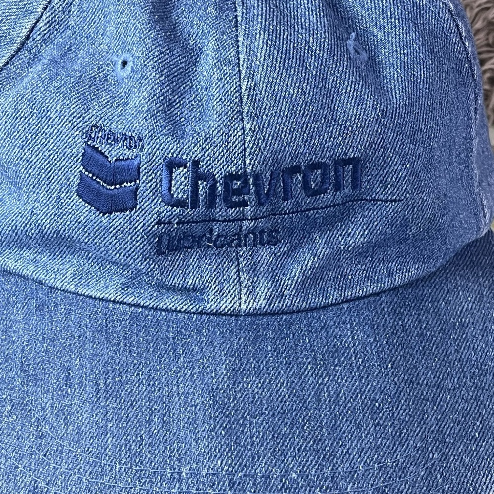 Chevron Lubricants Baseball Hat Denim Blue Strapback Dad Cap Embroidered Vintage